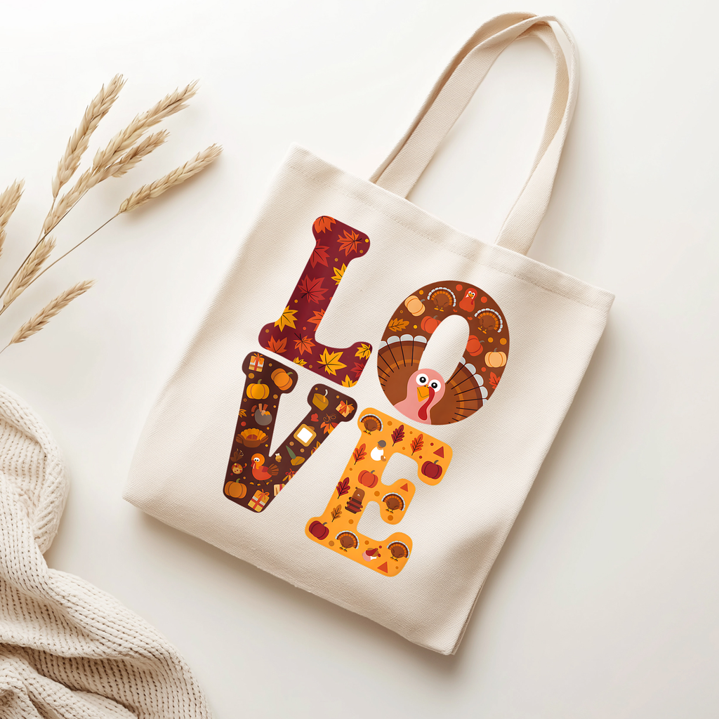 LOVE Autumn-Themed Tote Bag