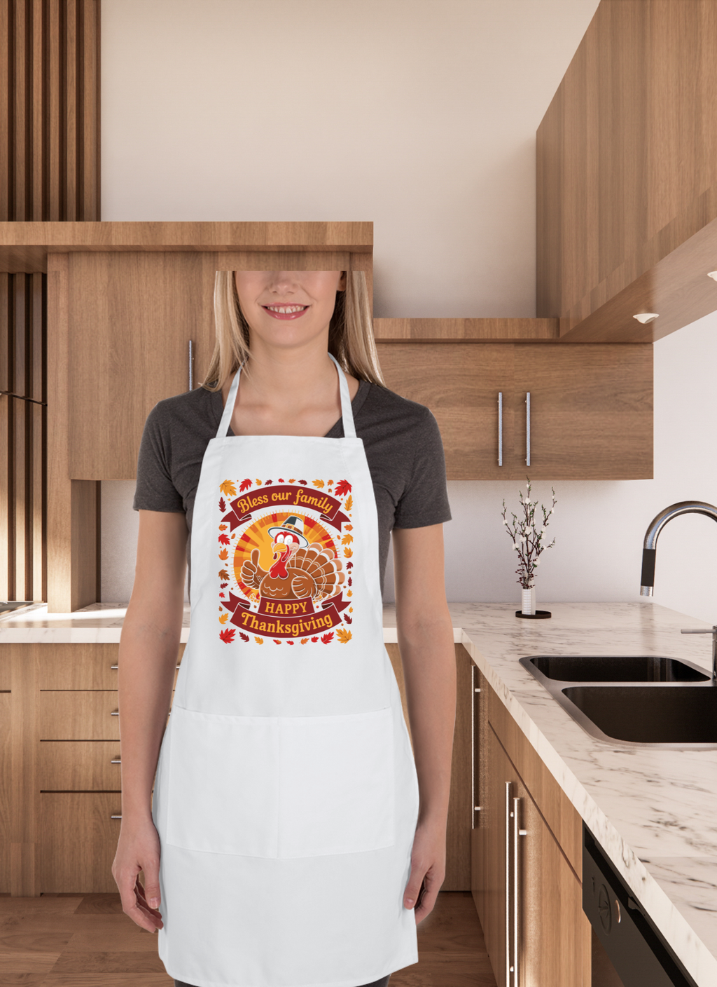 “Bless Our Family” Happy Thanksgiving Apron – Custom Fall Kitchen Gift