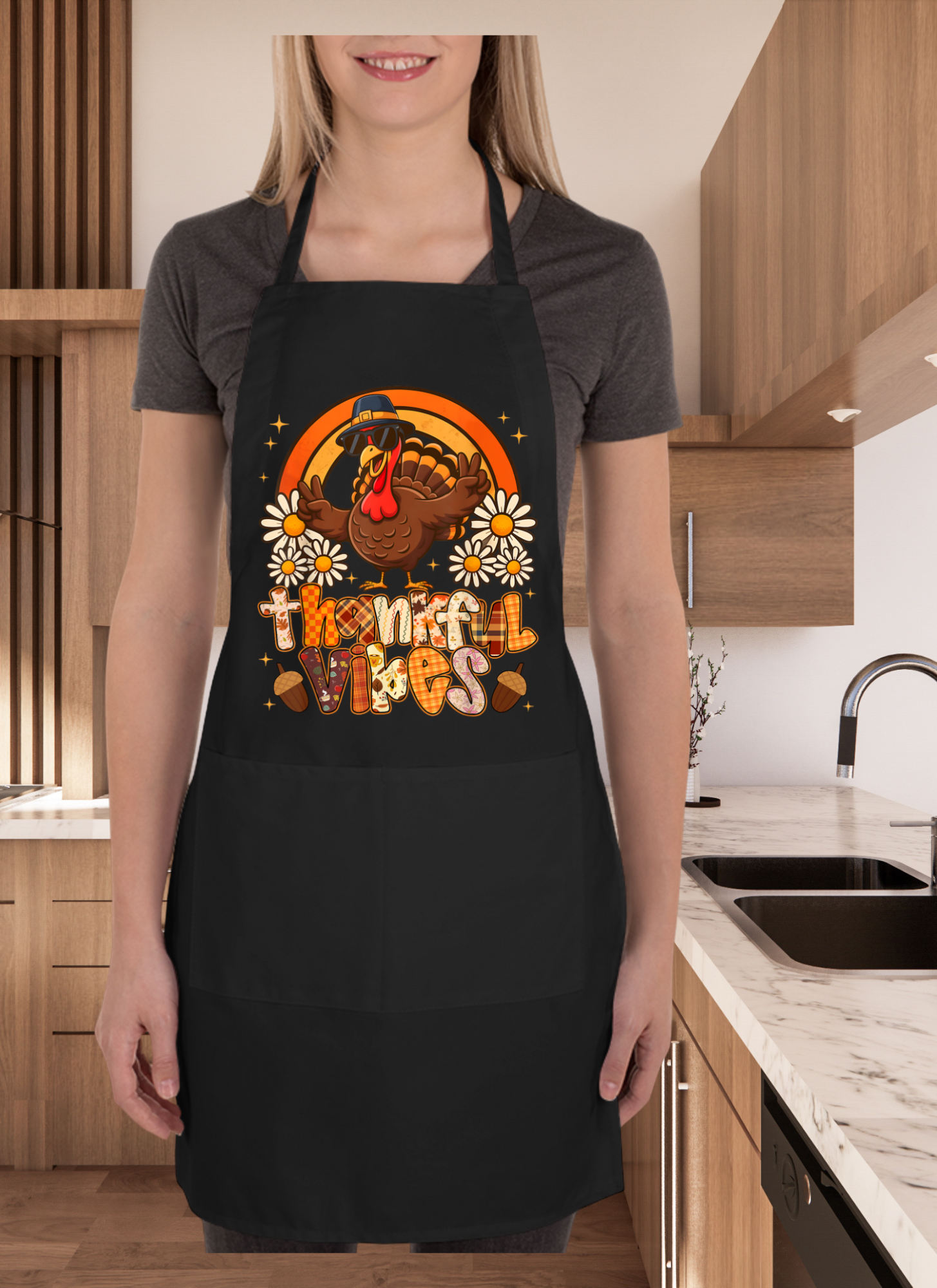 “Thankful Vibes” Adjustable Kitchen Apron – Fall & Thanksgiving Edition