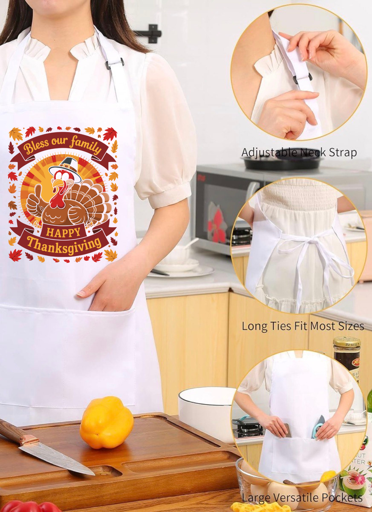 “Bless Our Family” Happy Thanksgiving Apron – Custom Fall Kitchen Gift