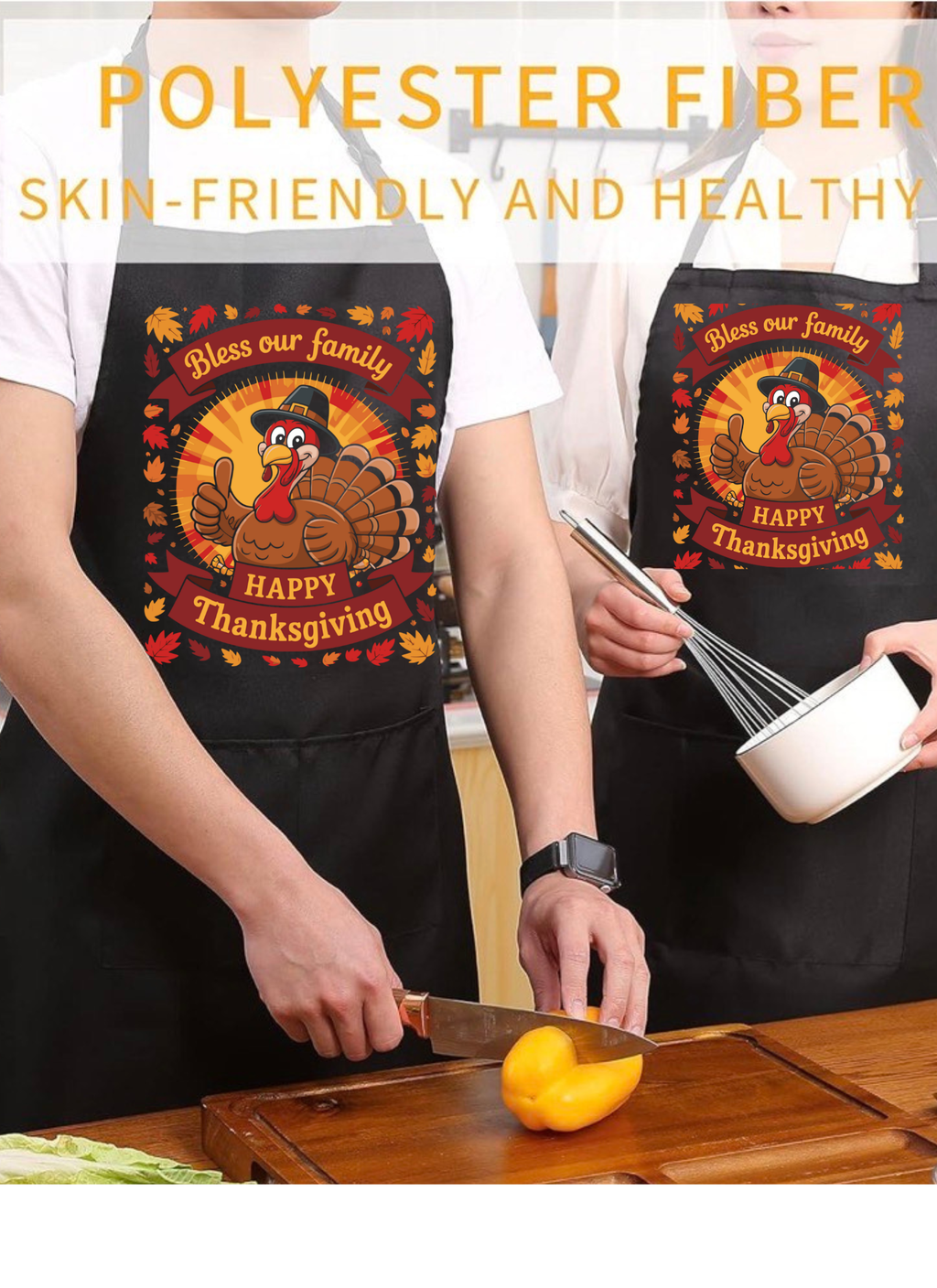 “Bless Our Family” Happy Thanksgiving Apron – Custom Fall Kitchen Gift