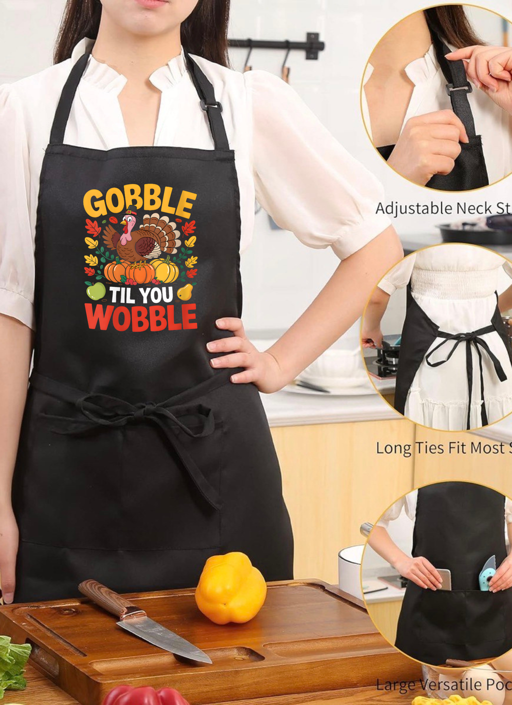 Gobble Til You Wobble Apron – Funny Thanksgiving Cooking & Baking Gift