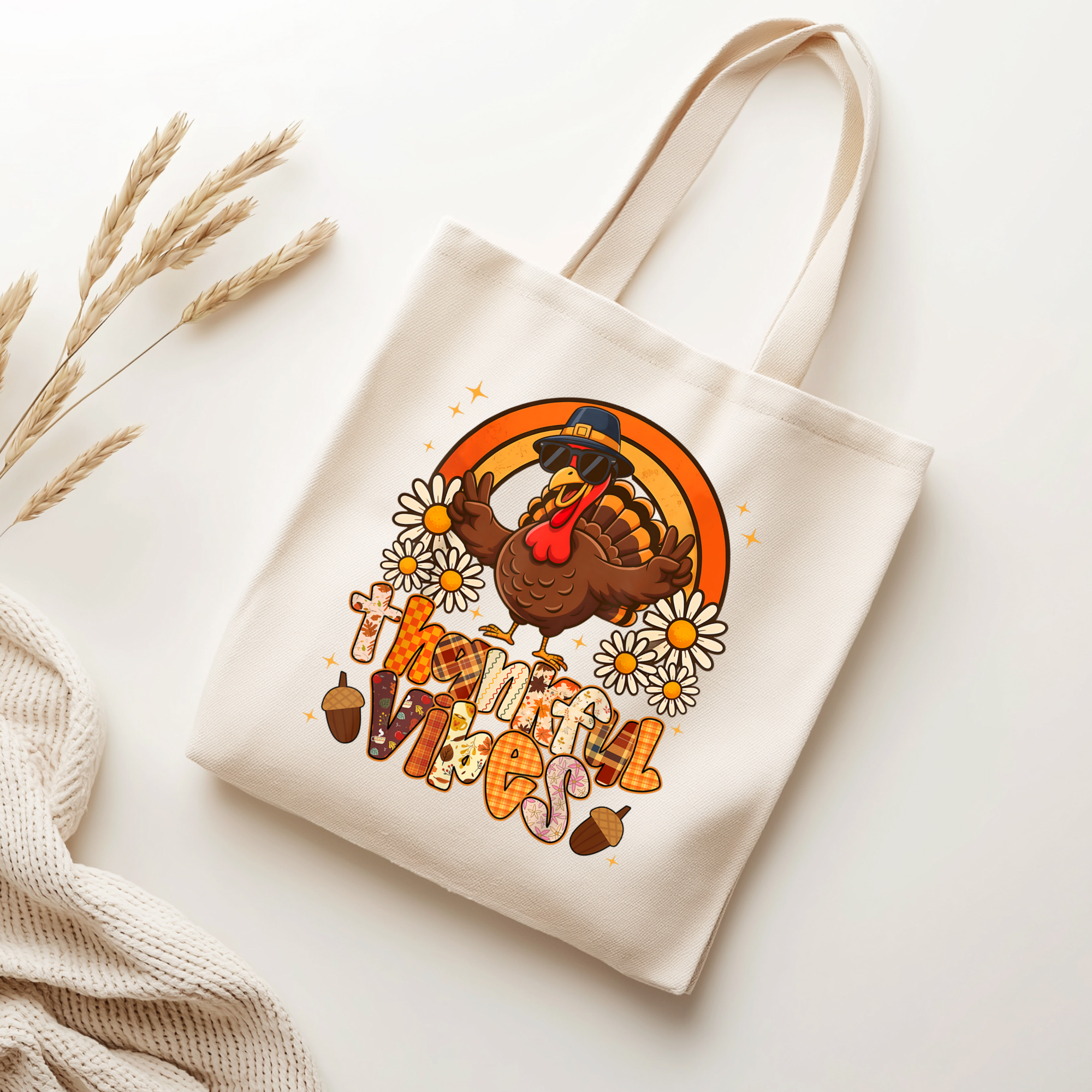 “Thankful Vibes” Thanksgiving Tote Bag