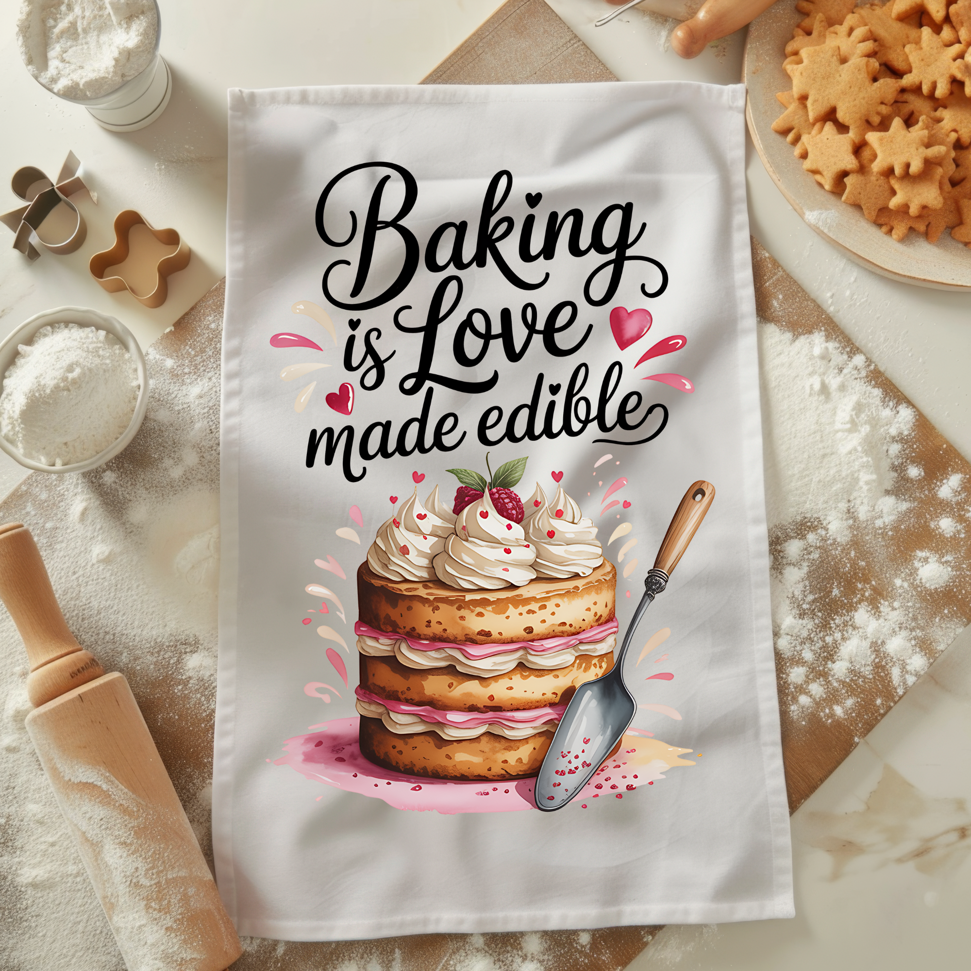 Baking Is Love Made Edible” Kitchen Towel Set (2-pack)