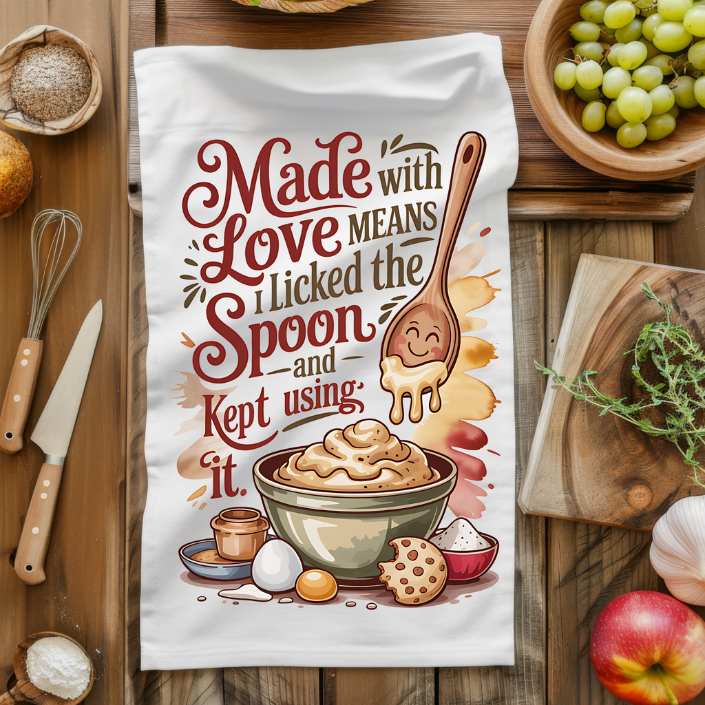 “Made with Love” Funny Kitchen Towel Set – Set of 2 | Whimsical Home Décor Gift for Bakers & Cooks